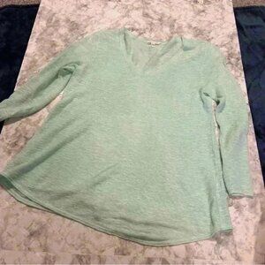 Eileen Fisher Mint Green Linen Blend Knit Long Sleeve Sweater Shirt Size Med